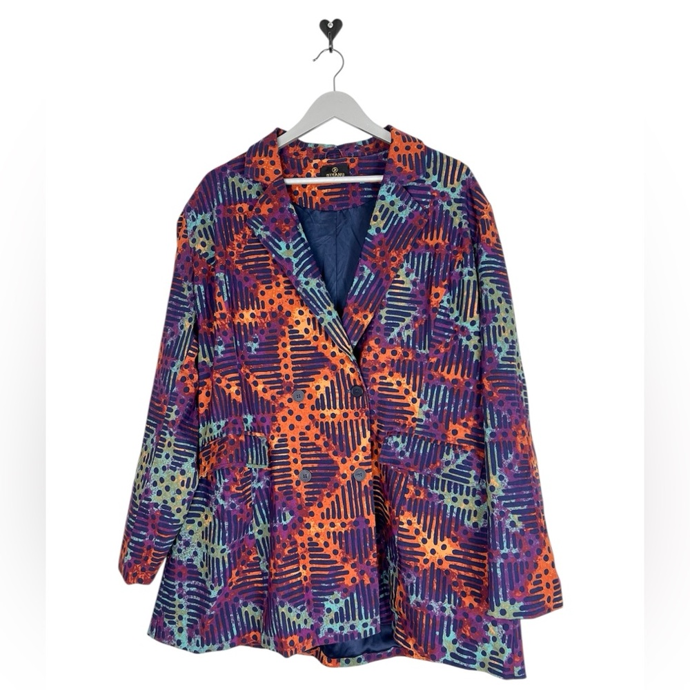 D’iyanu blazer jacket 2X African Batik print Bold funky style fully lined Flared